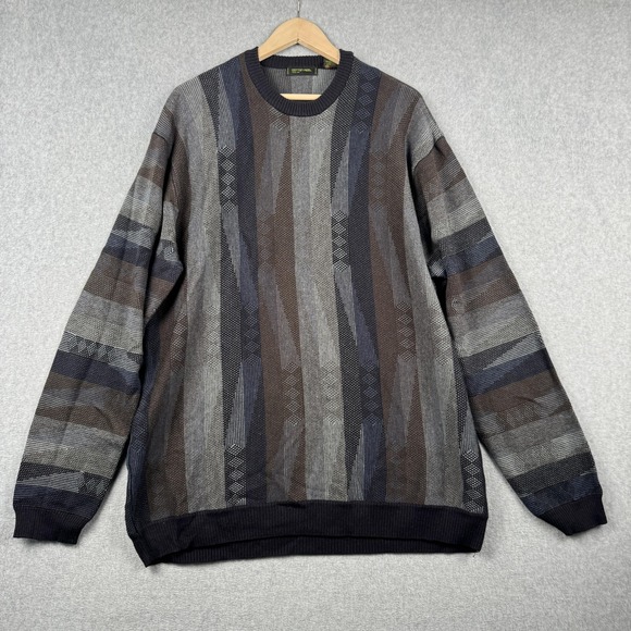 Cotton Reel Other - Cotton Reel Sweater Mens 2XLT Gray Brown Merino Wool Blend Textured Grandpacore